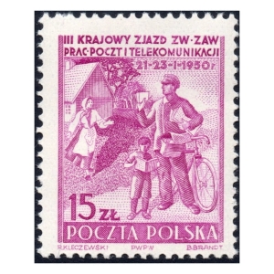 1950 Fi. 509 ** III Zjazd Związku Zawodowego Pracowników Poczt i Telegrafów - znaczek pocztowy