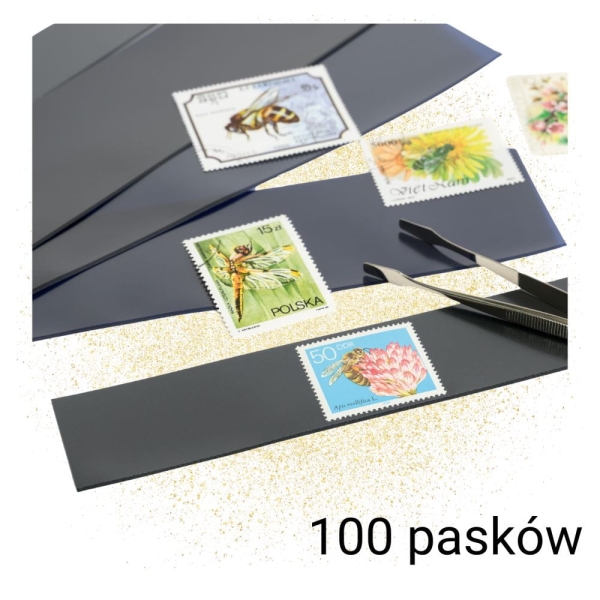 Hawidy na znaczki 100 pasków różnej wielkości czarne HAWID 10 rozmiarów