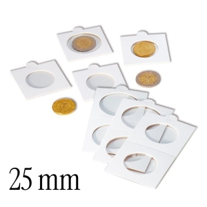 Holdery samoprzylepne na monety 25 mm - Leuchtturm - 25 sztuk białe