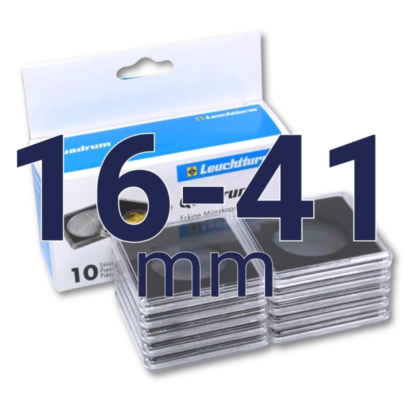 Kapsle Quadrum na monety o średnicy 16-41 mm - Leuchtturm - uniwersalne wyjmowane ringi 10 szt
