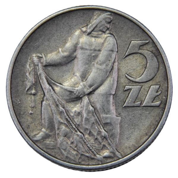 5 złotych 1974 Rybak - moneta obiegowa aluminiowa