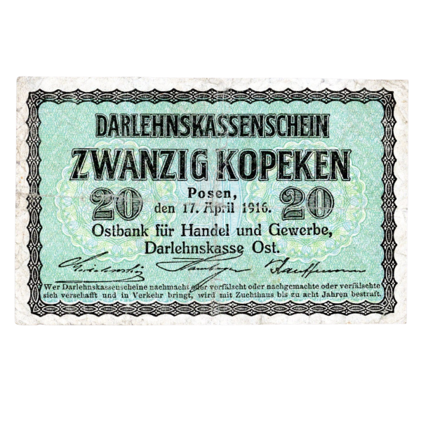Banknot Polska 20 kopiejek 1916