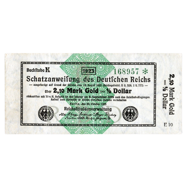 Banknot Niemcy 2,10 marki złota 1923