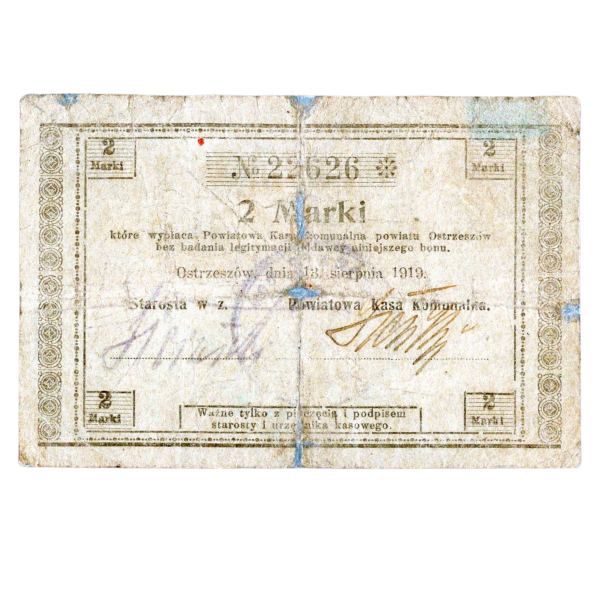 Banknot Ostrzeszów 2 marki 1919