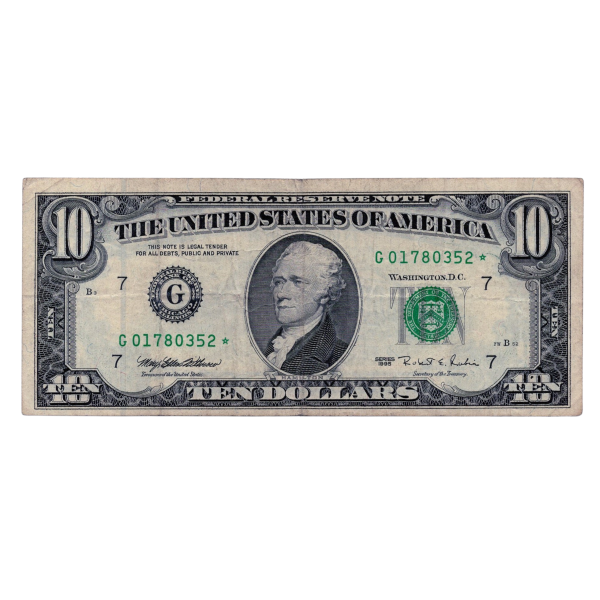 Banknot USA 10 dolarów 1995 G01780352 z gwiazdką