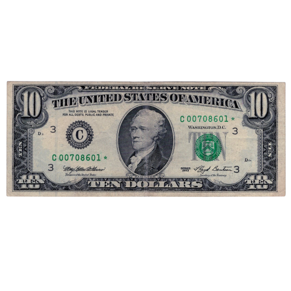 Banknot USA 10 dolarów 1993 C00708601 z gwiazdką