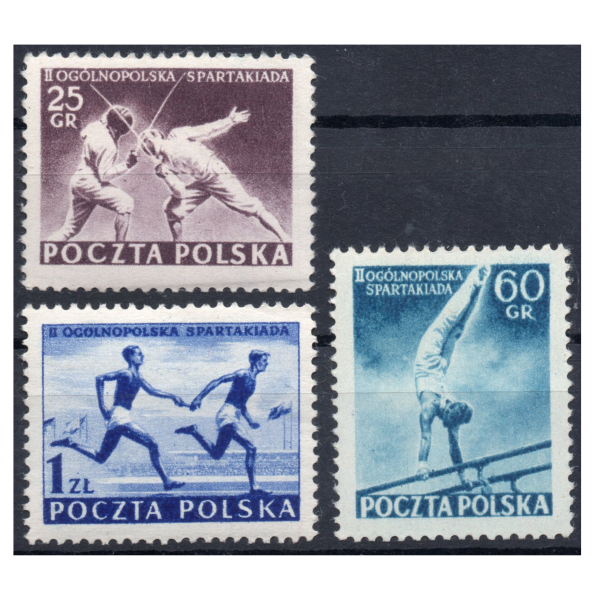 1954 Fi. 723-725 ** II Ogólnopolska Spartakiada (II) - kompletna seria znaczków