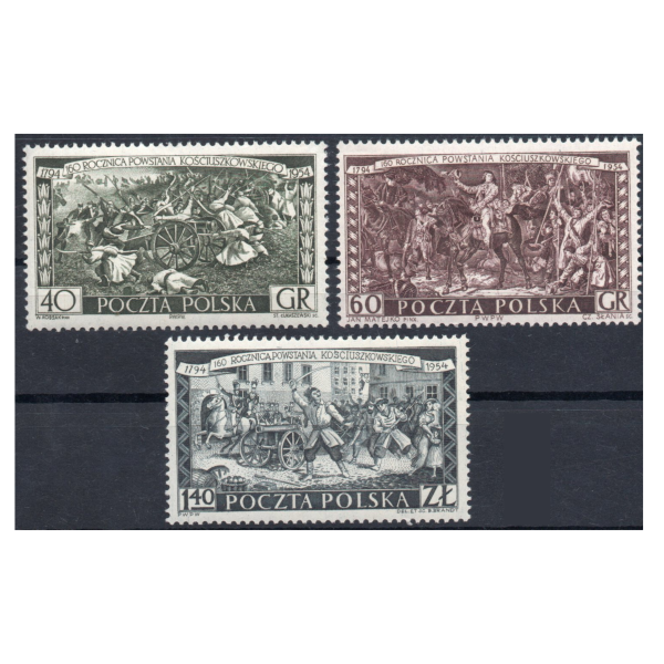 1954 Fi. 740-742 ** 160. rocznica Powstania Kościuszkowskiego - kompletna seria znaczków
