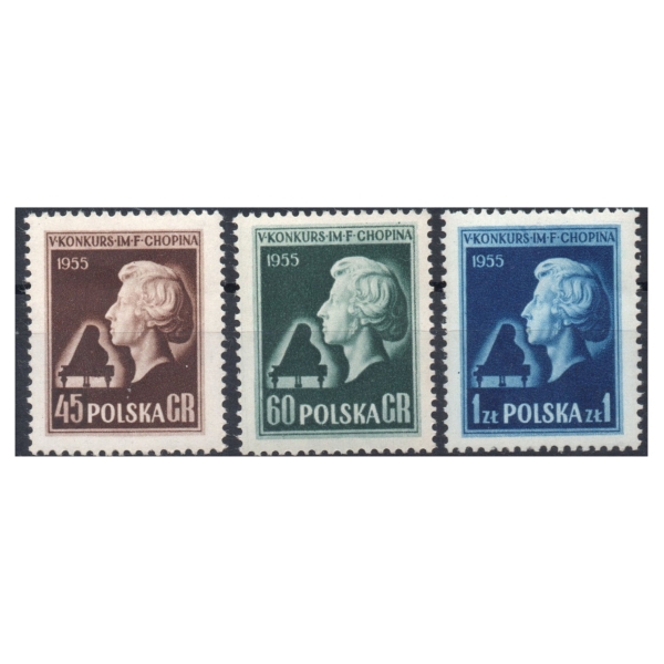 1954 Fi. 737-739 ** V Konkurs im. F. Chopina - kompletna seria znaczków