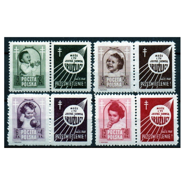 1948 Fi. 485-488 + Pw2 Walka z gruźlicą ** seria z przywieszką
