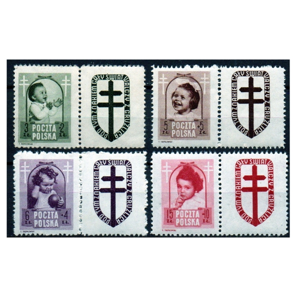1948 Fi. 485 - 488 Pw 8** Walka z gruźlicą - seria znaczków z przywieszką