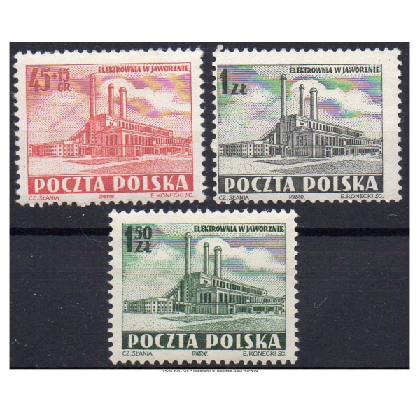 1952 Fi. 626 - 628  ** Elektrownia w Jaworznie - seria znaczków
