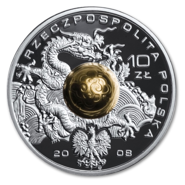 10 zł 2008 Olimpiada w Pekinie moneta z kulą - srebrna moneta kolekcjonerska 