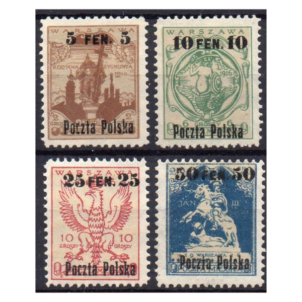 1918 Fi. 2 - 5 ** Poczta Miejska Warszawa seria znaczków pocztowych