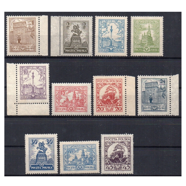 1925 Fi. 205 - 215 ** Zabytki i żaglowiec seria znaczków
