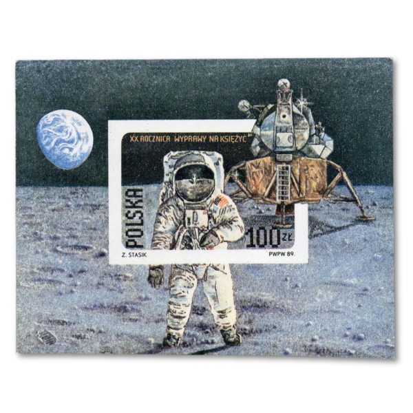 1989 Fi. 3062 A** Lądowanie na księżycu -  znaczek z bloku ciętego