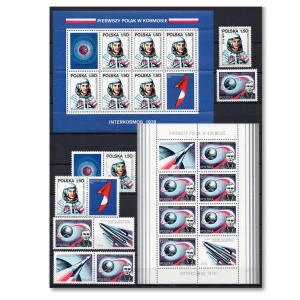 1978 Fi. 2416a-2417a ** Polak w kosmosie arkusiki + znaczki z przywieszkami