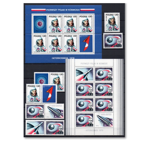 1978 Fi. 2416a-2417a ** Polak w kosmosie arkusiki + znaczki z przywieszkami