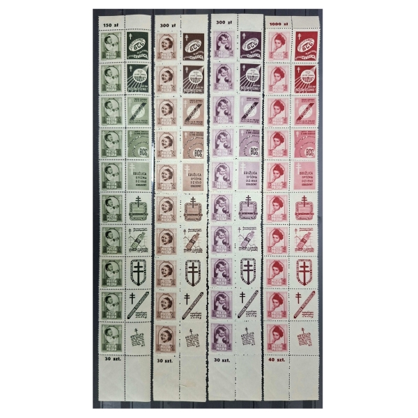 1948 Fi. 485 - 488 ** Gruźlica paski 4x10 znaczków z przywieszkami