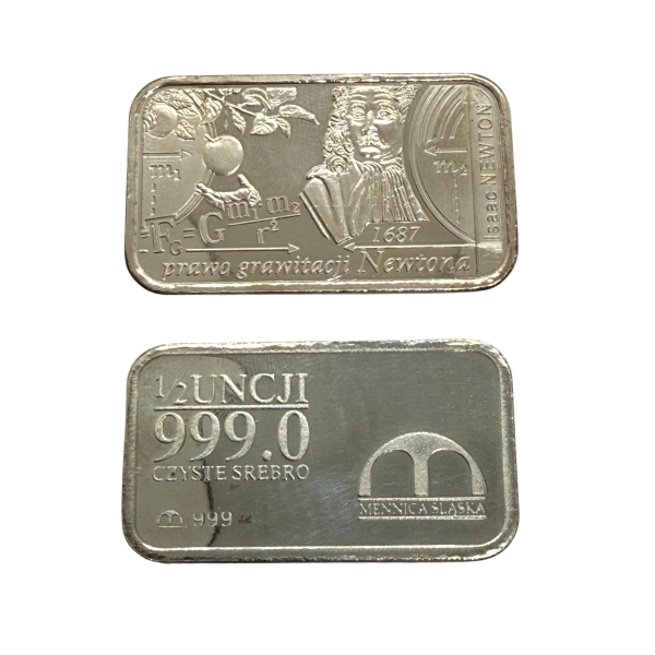 Srebrna sztabka kolekcjonerska Issac Newton 1/2 oz Ag 999 Inwestycyjna