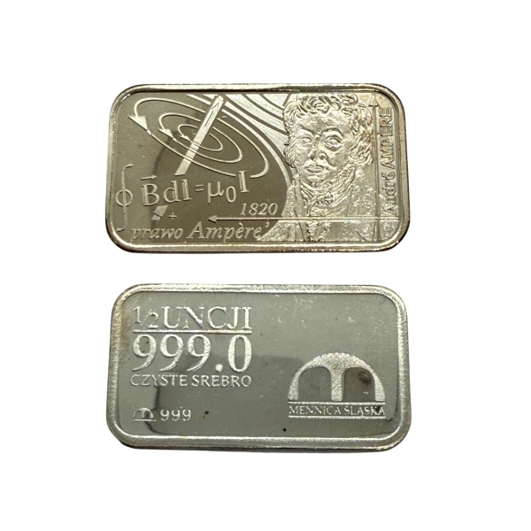 Srebrna sztabka kolekcjonerska André Ampère 1/2 oz Ag 999 Inwestycyjna