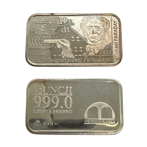 Srebrna sztabka kolekcjonerska Michael Faraday 1/2 oz Ag 999 Inwestycyjna