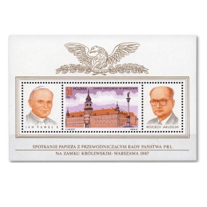 1987 Fi. blok 132 ** Zamek królewski Spotkanie Jan Paweł II i W. Jaruzelski 