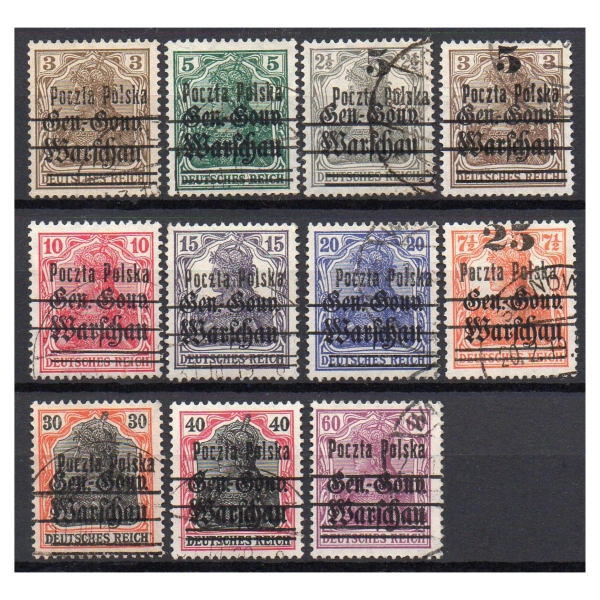 1918 Fi. 6 - 16 forma I kasowane Wydanie przedrukowe Poczta Polska na GGW