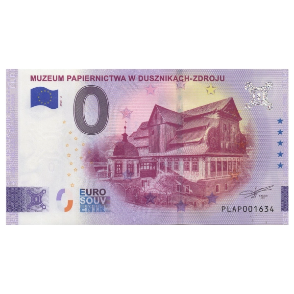2025 banknot 0 euro - Muzeum papiernictwa w Dusznikach-Zdroju