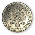 5 złotych 1974 Rybak - moneta obiegowa aluminium