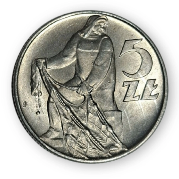5 złotych 1974 Rybak - moneta obiegowa aluminium
