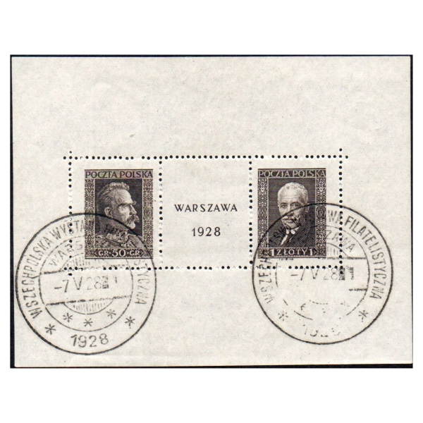 1928 Fi. blok 1 kasowany przycięty Wystawa Filatelistyczna gwarancja