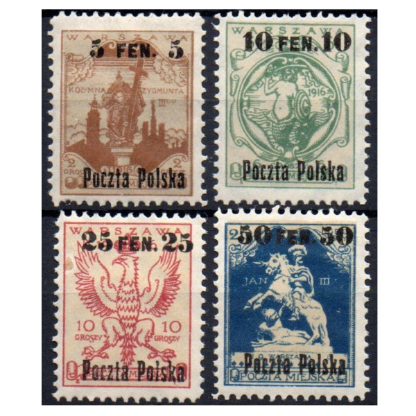 1918 Fi. 2 - 5 ** Poczta Miejska Warszawa seria znaczków