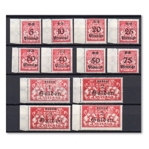 WMG 1923 Fi. 175-186 ** Wydanie przedrukowe guldenowe - seria znaczków z marginesami