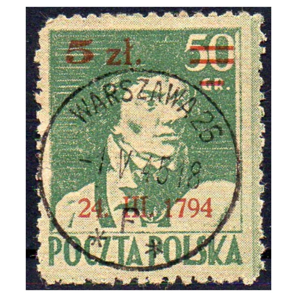 1945 Fi. 361 kasowany Powstanie Kościuszkowskie znaczek pocztowy