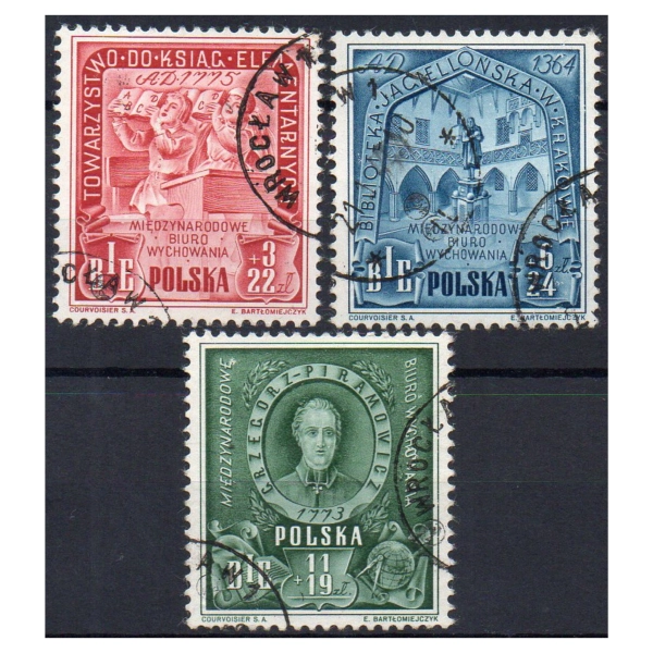 1946 Fi. 412 - 414 kasowane Komisja Edukacji Narodowej KEN - seria znaczków