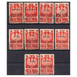 1945 Fi. 348 - 357 kasowane Wyzwolenie 10 miast - seria znaczków