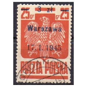 1945 Fi. 348b kasowany Wyzwolenie 10 miast WARSZAWA pomidorowa