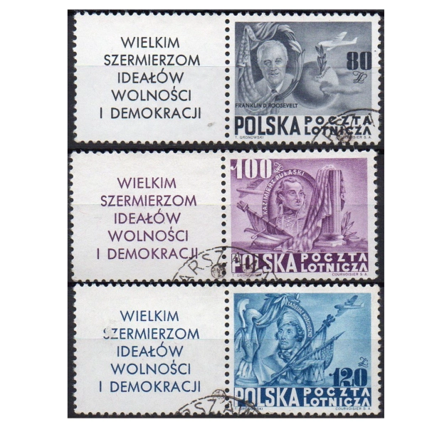 1948 Fi. 489 - 491 kasowane Bojownicy seria znaczków z przywieszkami