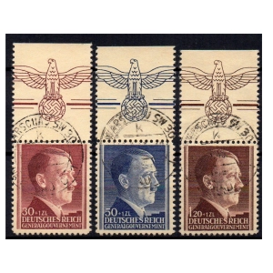1942 Fi. kasowane GG 89 - 91 53 urodziny Hitlera - znaczki z górnym marginesem