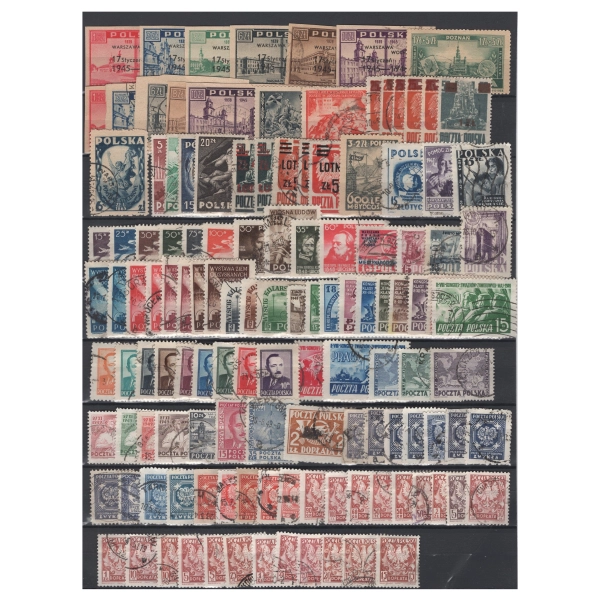 Pakiet 128 znaczków polskich z lat 1945-1949 serie