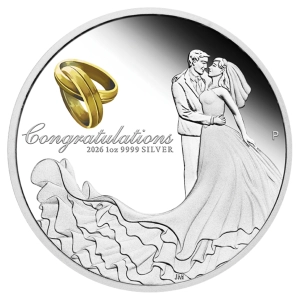 1 oz 2026 Z okazji Ślubu srebrna moneta Proof | Prezent ślubny od Świadków, Rodziców, Dziadków pary młodej | Pamiątka ślubna