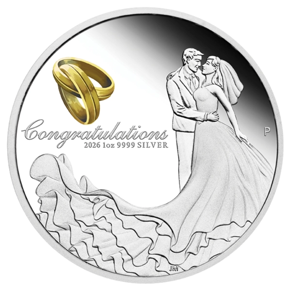 1 oz 2026 Z okazji Ślubu srebrna moneta Proof | Prezent ślubny od Świadków, Rodziców, Dziadków pary młodej | Pamiątka ślubna
