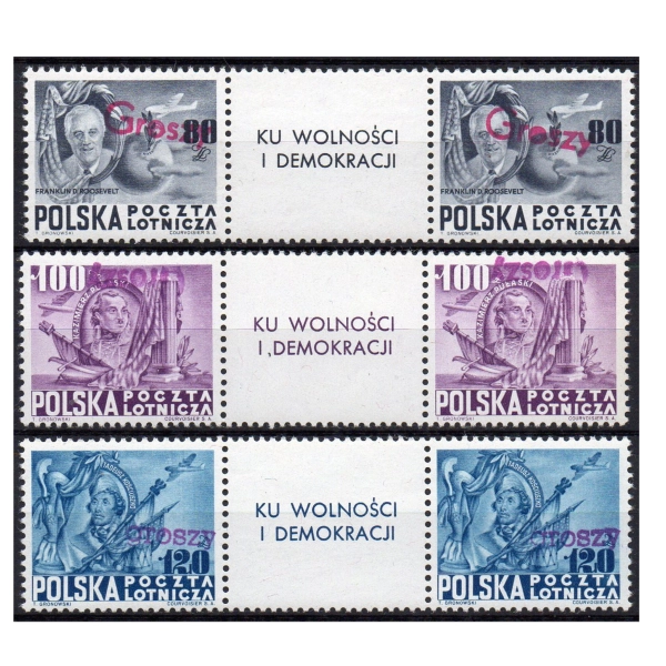 1948 Fi. 489 - 491 ** Bojownicy parki znaczek - przywieszka - znaczek | nadruk groszy