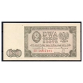 Banknot 2 złote 1948 UNC seria BR 5604171 stan 1/-1