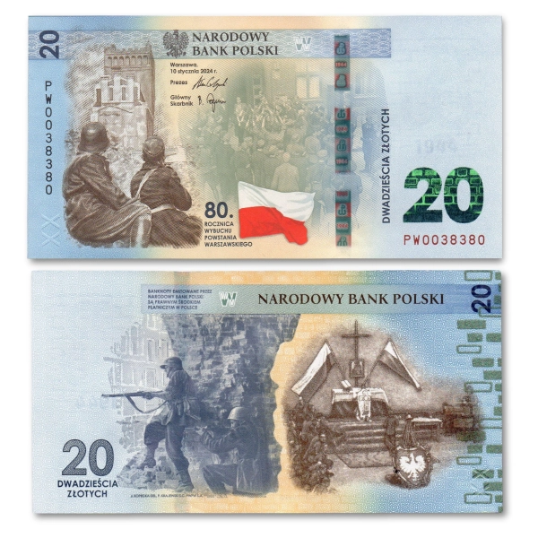 Banknot kolekcjoneski 2024 20 zł 80. rocznica wybuchu Powstania 0038380 z folderem