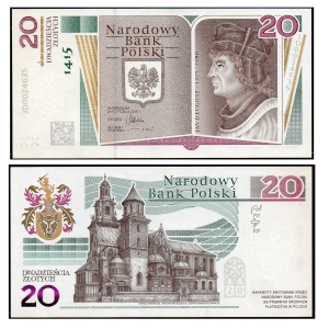 2015 20 zł banknot kolekcjonerski Długosz - bez etui i folderu lekko zagięty