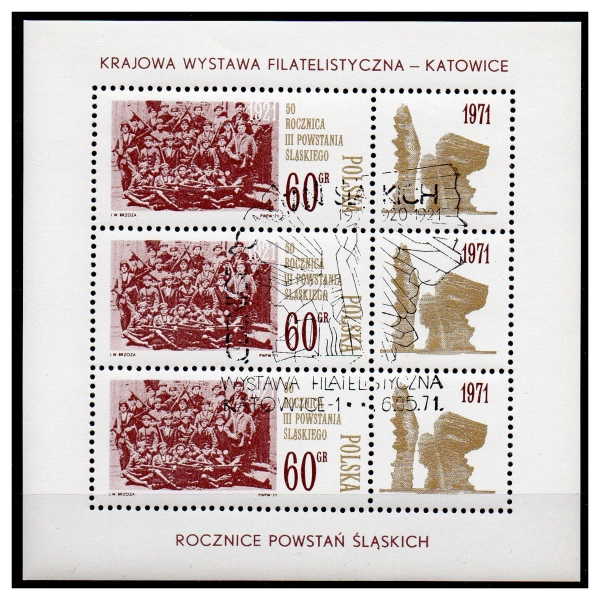 1971 Fi. blok 77 kasowany Rocznica Powstań Śląskich
