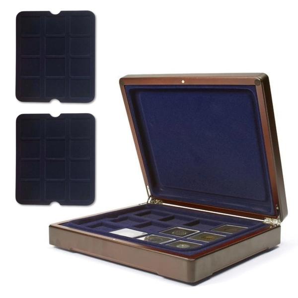 Etui MAZZOLA na 12 monet w kapslach QUADRUM kolor granatowy + 2 palety