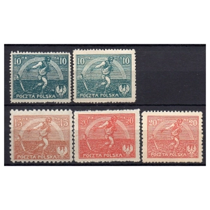 1921 Fi. 125 - 127 I-II ** Siewca pełna seria 5 znaczków